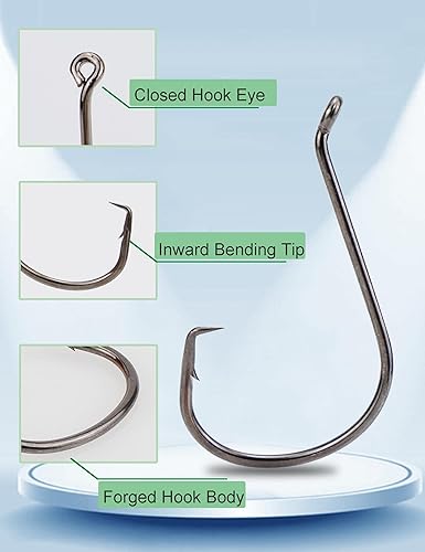 Miniatura 6 de Avlcoaky Ganchos circulares de agua salada para bagres de 100 ganchos circulares de pesca de pulpo 13 tamaños, 2# - 100