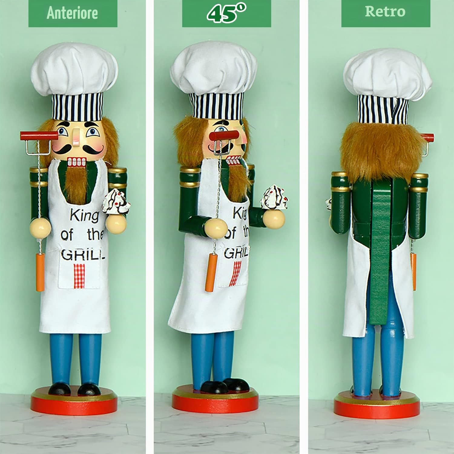 Auluda Decorazione natalizia per Halloween, schiaccianoci, statuette di bambole in legno fatte a mano, figure regalo da collezione festive, regalo decorativo per scaffali (re della griglia)