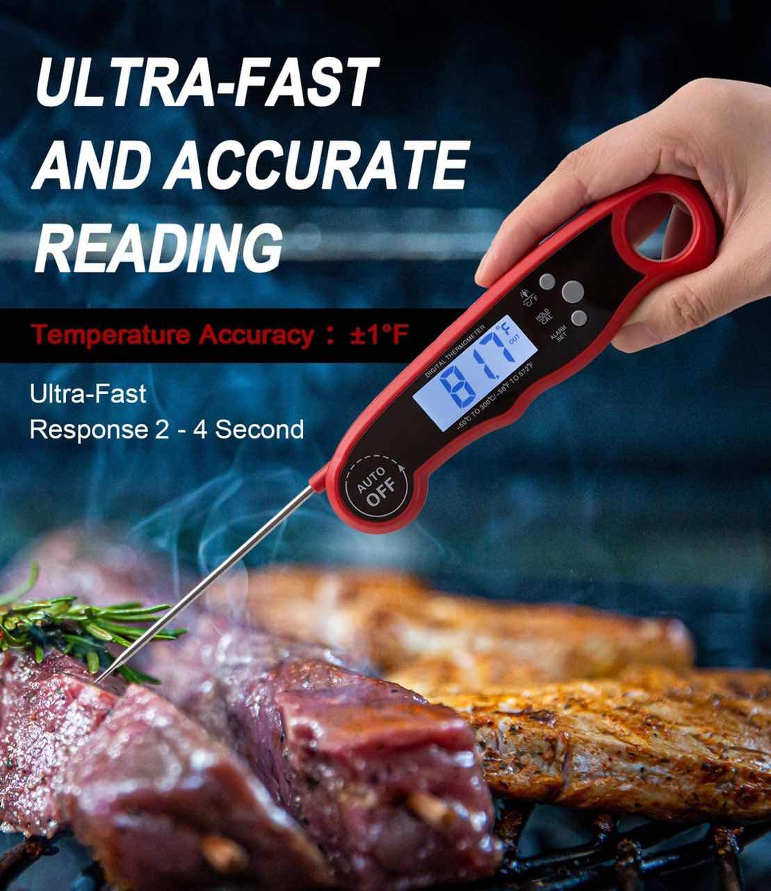 review Instant Read Meat Thermometer for Grill and Cooking, Fast & Precise Food Cooking Thermometer with Backlight& Calibration, Digital Dual Probe for Cooking, Baking, Candy, Grilling BBQ & Air Fryer!