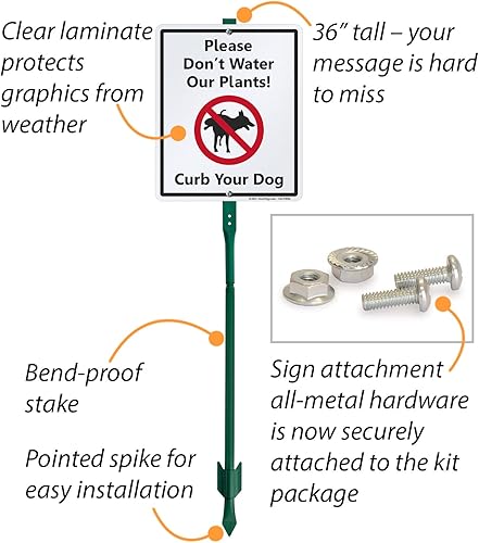 Miniatura 5 de SmartSign Letrero LawnBoss con texto en inglés Please Don't Water Our Plants! Curb Your Dog  Letrero de aluminio de 10 x 12 pulgadas con estaca de 3