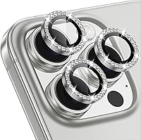 Vista 11 de Xfilm Protector de lente de cámara para iPhone 15 Pro/iPhone 15 Pro Max, anillo de diamante de metal individual brillante, dureza 9H, protector a