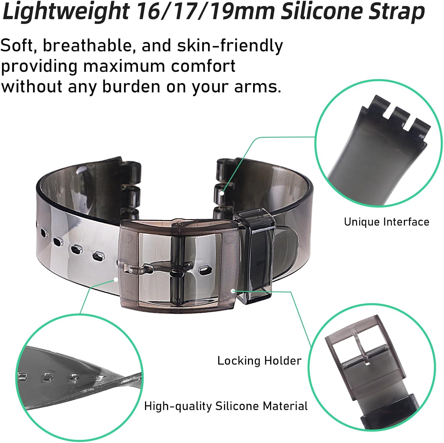 GreenOlive Ultra-thin Replacement Waterproof Silicone Rubber Watch Strap Watch Band for Swatch Skin Series