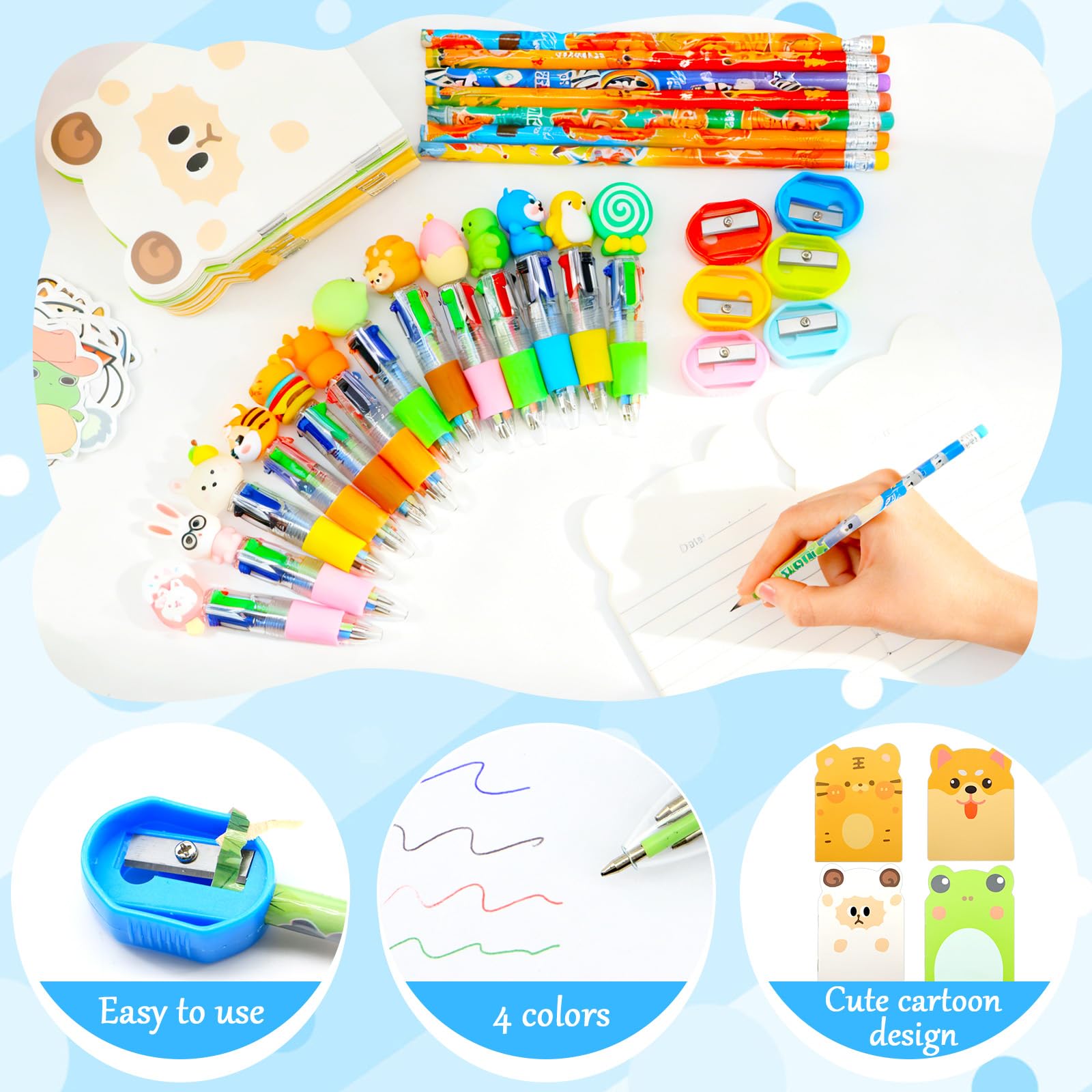 Scettar Confezione da 24 sacchetti di cancelleria per feste di compleanno, con penna multicolore, mini quaderni con gomme da cancellare, per aula di compleanno, regali di ritorno
