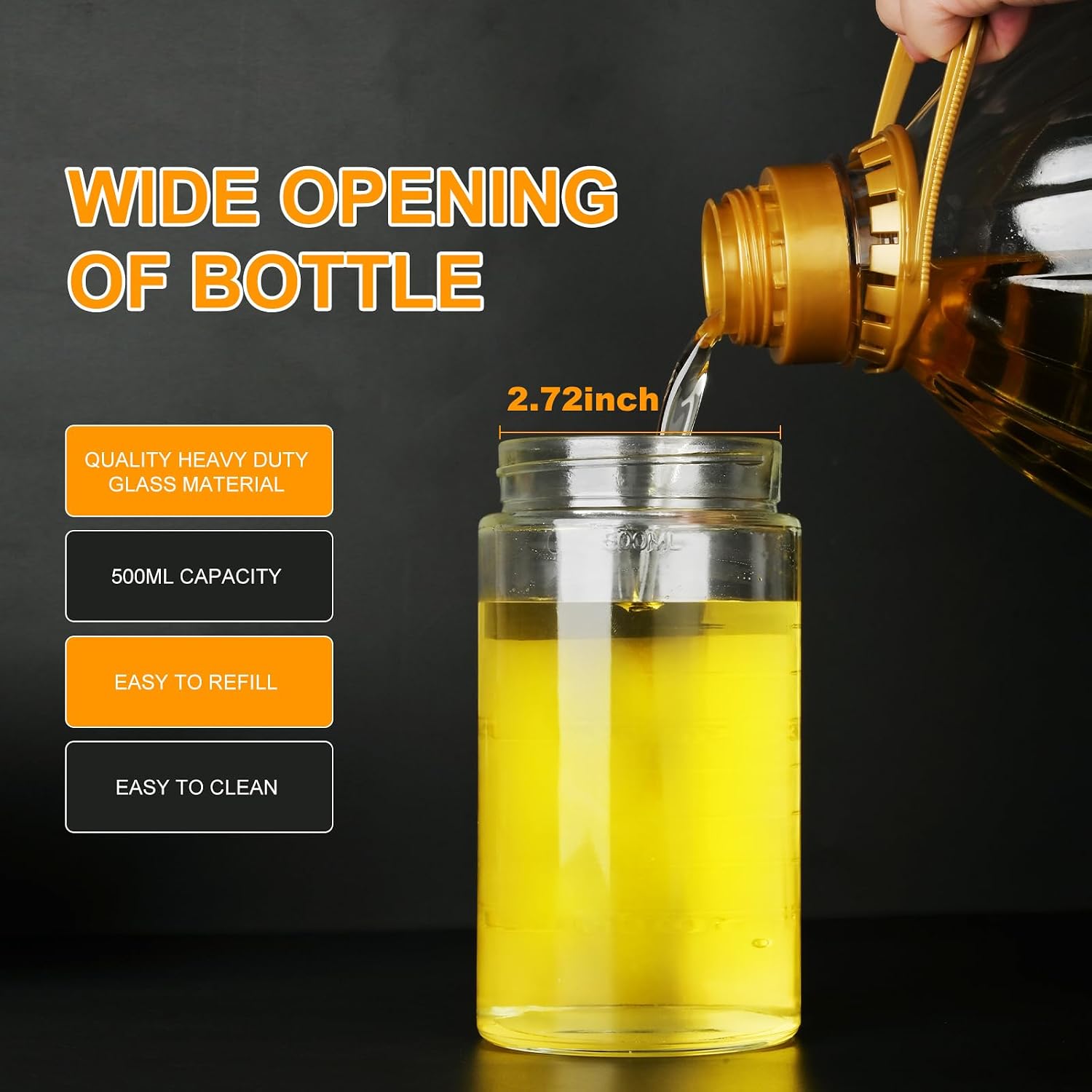 Oil Dispenser,Glass Oil Bottle,Suitable For Olive Oil and Vinegar,500ML,17 Ounces Capacity,Intelligent Quantification Olive Oil Dispenser,Non-drip Nozzle Design,Easy To Replenish and Clean image 4