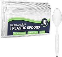 Vista 2 de 100 cucharas de plástico transparente pesadas, utensilios de plástico resistentes, cucharaditas desechables de lujo, cubiertos de plástico bonitos