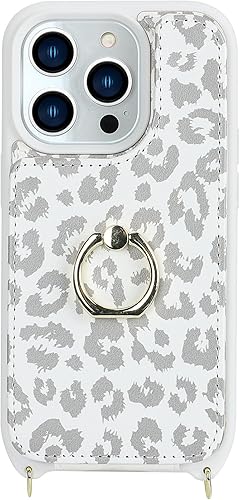 Miniatura 5 de Funda para iPhone 15 Pro Max con tarjetero para mujer, iPhone 15 Pro Max con correa, cordón cruzado, soporte de anillo, cierre a presión, bonitas