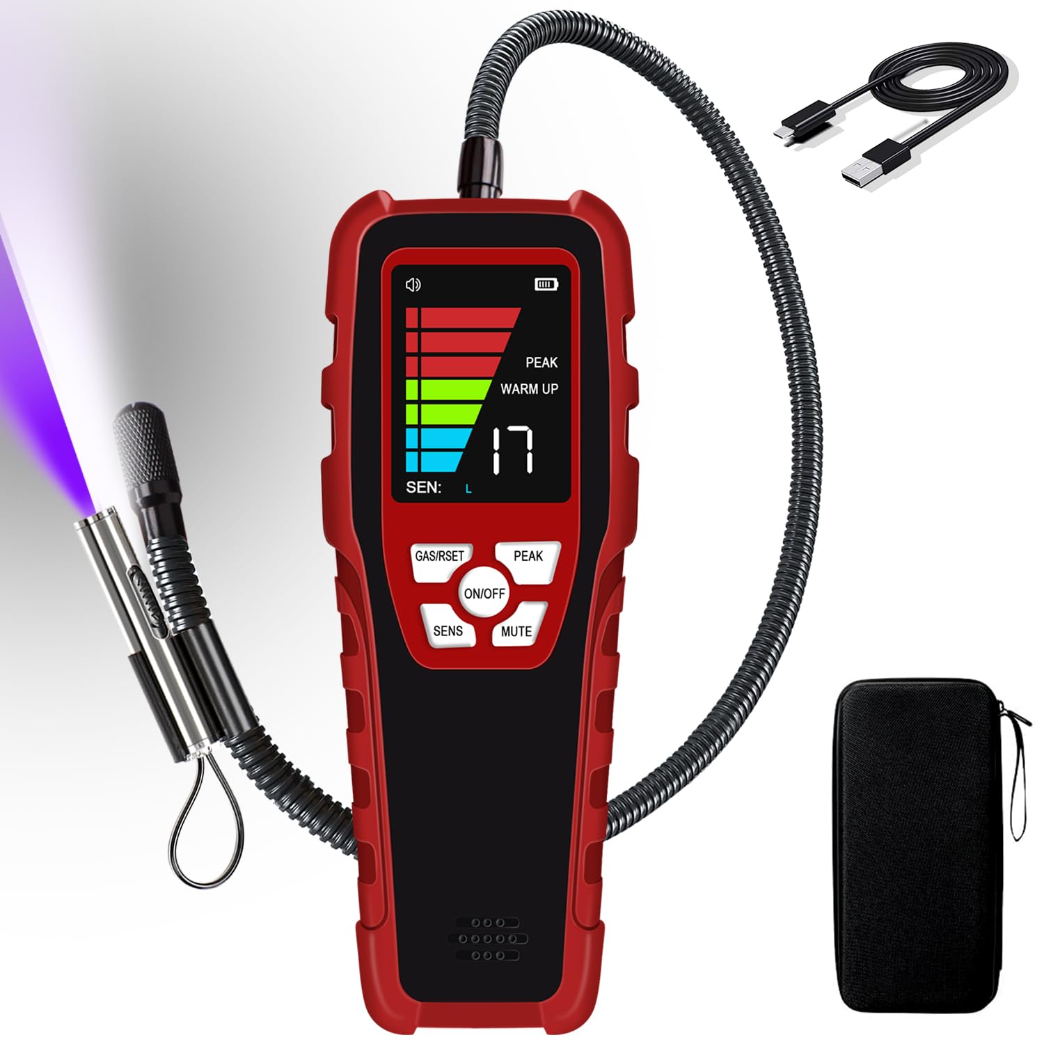 Aprvtio ALD-200 Plus kältemittel lecksuchgerät,Klimaanlagenlecksuchgerät mit 3 Empfindlichkeitsstufen, intelligenter Halbleitersensor mit Einer Empfindlichkeit von 0,14 oz/Jahr,Halogen lecksuchgerät