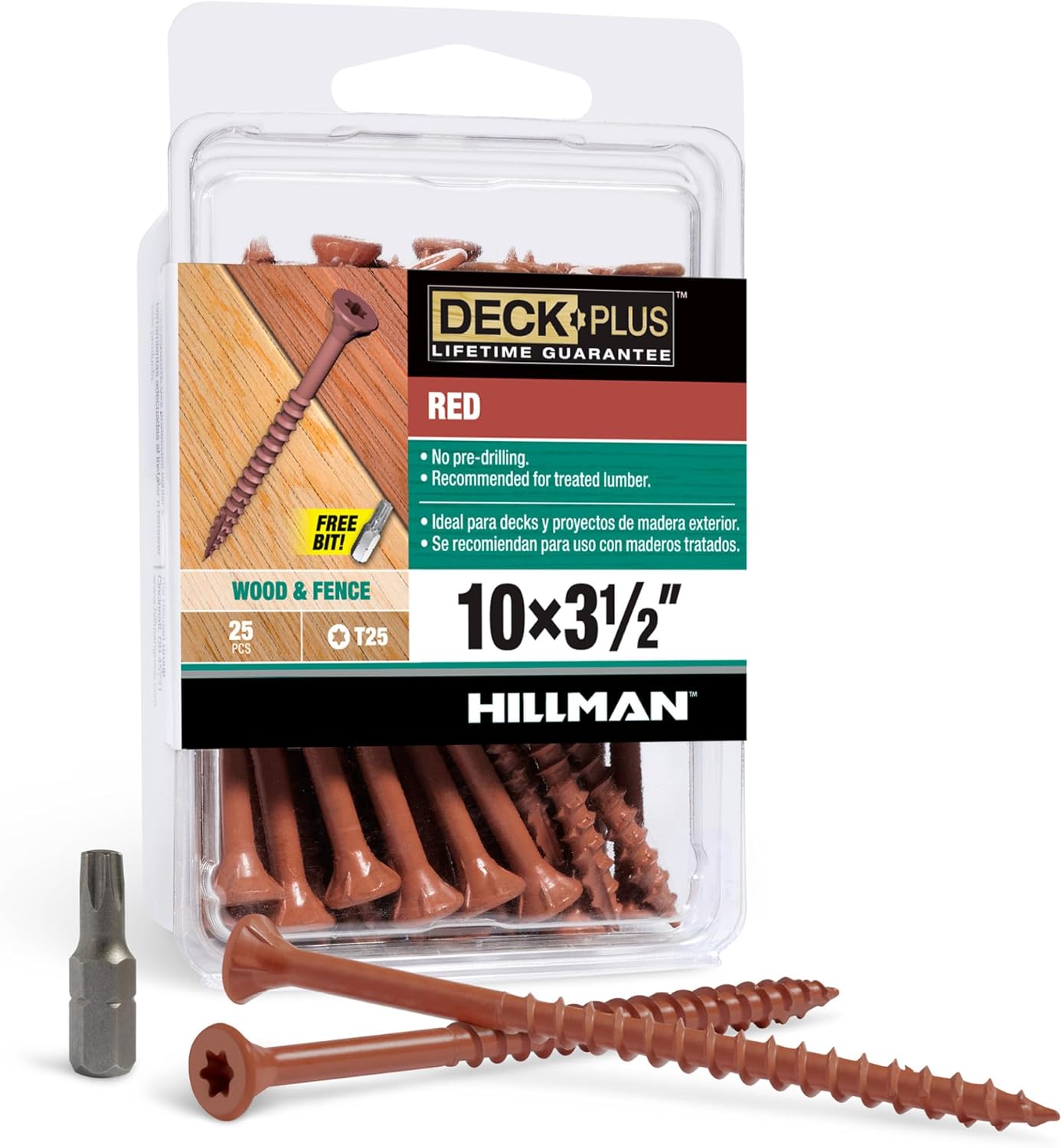 Deck Plus 3-1/2 Inch Epoxy Coated Exterior Wood and Fence Screws #10 x 3-1/2" Torx/Star Drive Included Coarse Thread, Outdoor Rust Resistant Decking Screw, Red, 5lb Box, 275 Pieces | 48436