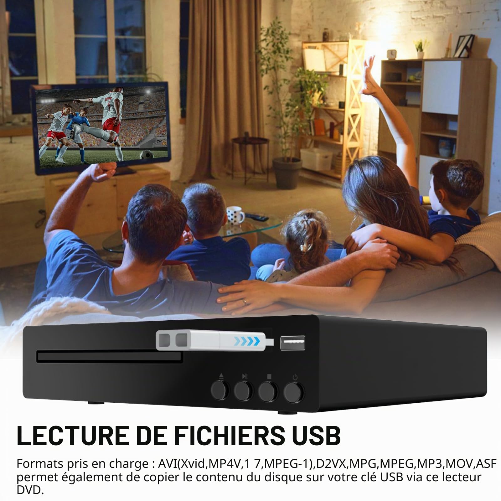 Lecteur DVD Compact pour Télévision, Lecteur DVD HDMI 1080P avec Port USB | Support Multi Région, Lecture CD & MP3, Entrée HDMI & AV Intégrée, Support NTSC/PAL