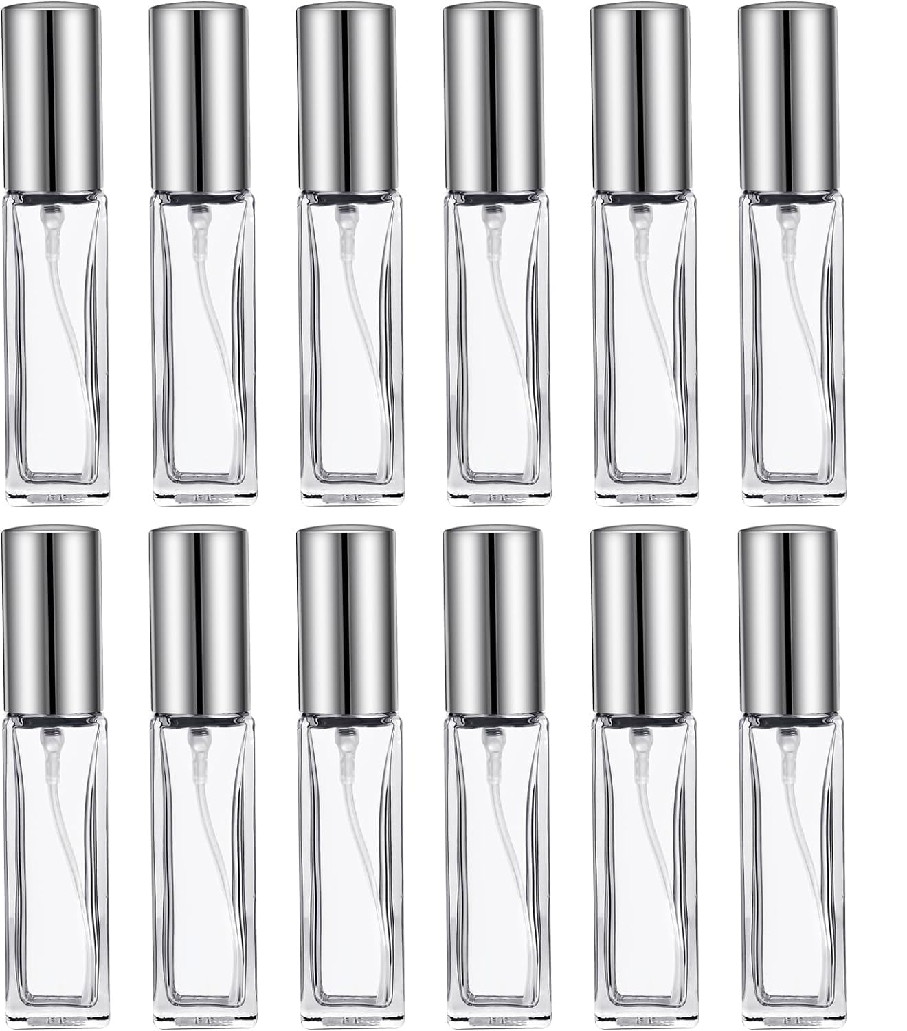 Hunky Dory 12pcs 8ml Sqaure Transparent Empty Glass Pen Spray Bottle Refillable With Silver Pump And Silver Cap Toner, Perfume, Attar, Lotion, Moisture,Bottles-picture-48