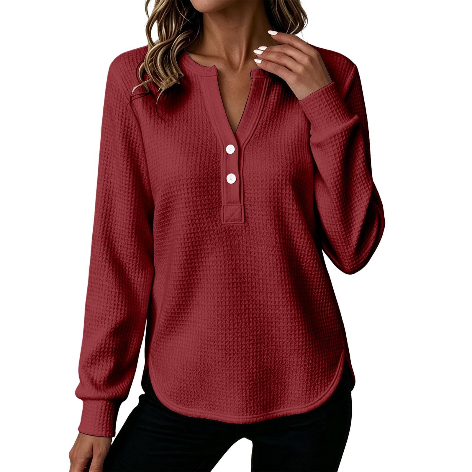 Sudadera Informal de Manga Larga con Cuello francés y Botones, Estilo Urban