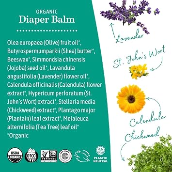 Earth Mama Organic Diaper Balm 2-Ounce | Diaper Cream for Baby | EWG Verified, Petroleum & Artificial Fragrance-Free with Calendula for Sensitive Skin