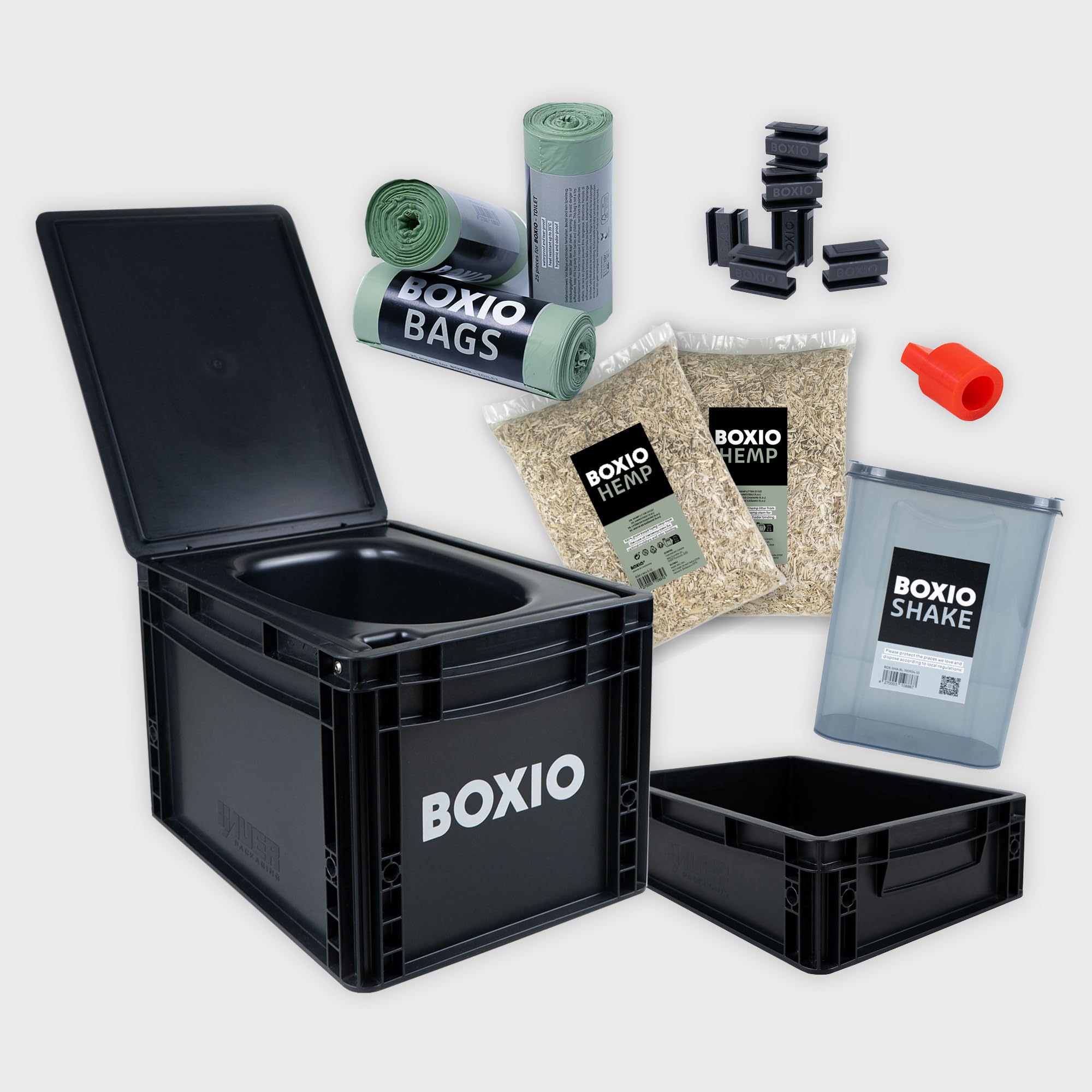 BOXIO Toilette Sèche Portable Séparateur d’Urine - WC Portable pour Voyages, Bateaux, Déplacements, Jardin, Camping-Car | Toilette Sèche Camping Compact : 40 x 30 x 28 cm, Noir