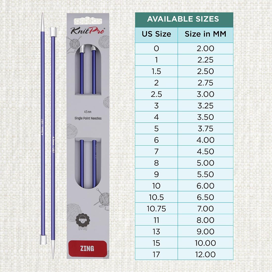 KnitPro Zing Single Pointed Needles 14" (35cm) | US Size 7 (4.5mm)