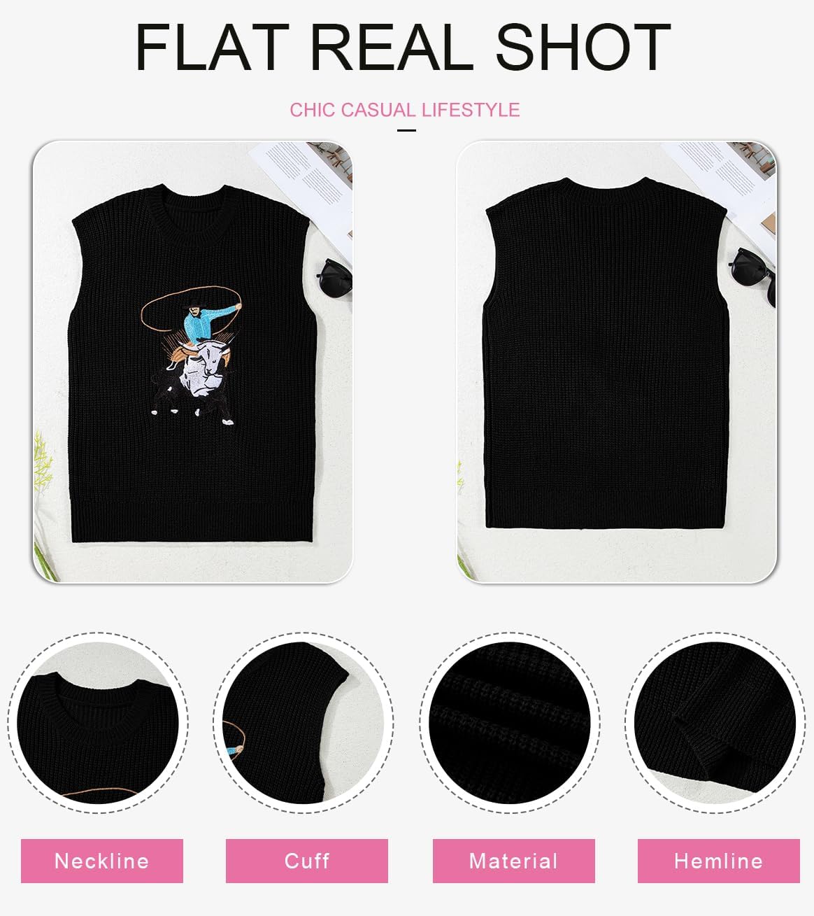 SHEWIN Women's Western Sweater Vest Crewneck Sleeveless Tops Cowgirl Casual Embroidered Tank Top 2026 - Image 7