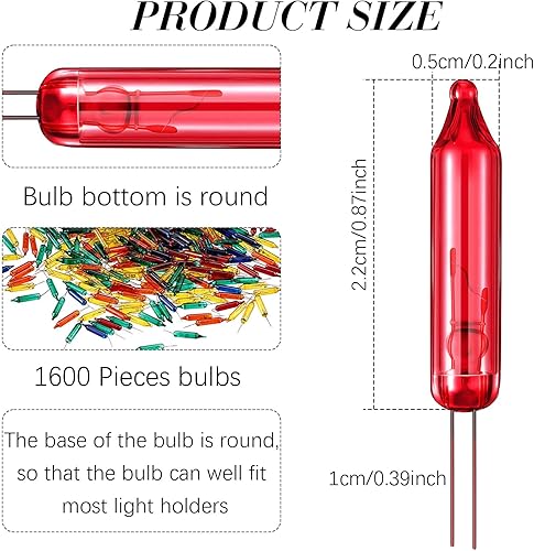 Miniatura 2 de Roowest 1600 mini bombillas de repuesto de 2.5 voltios para árbol de Navidad, iluminación de temporada para decoración al aire libre, 0.17 amperios,
