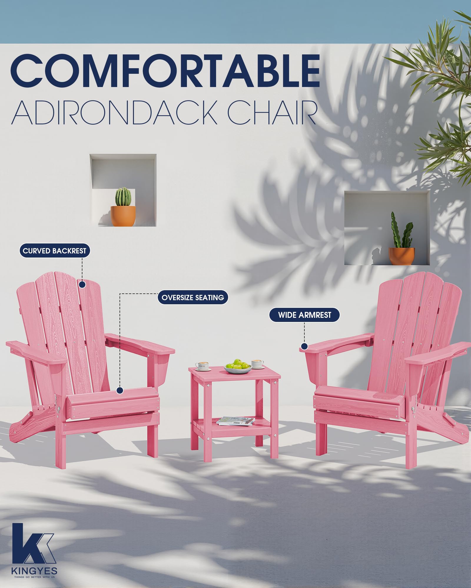 Kingyes Folding Adirondack Chair Hdpe All Weather Patio Chairs