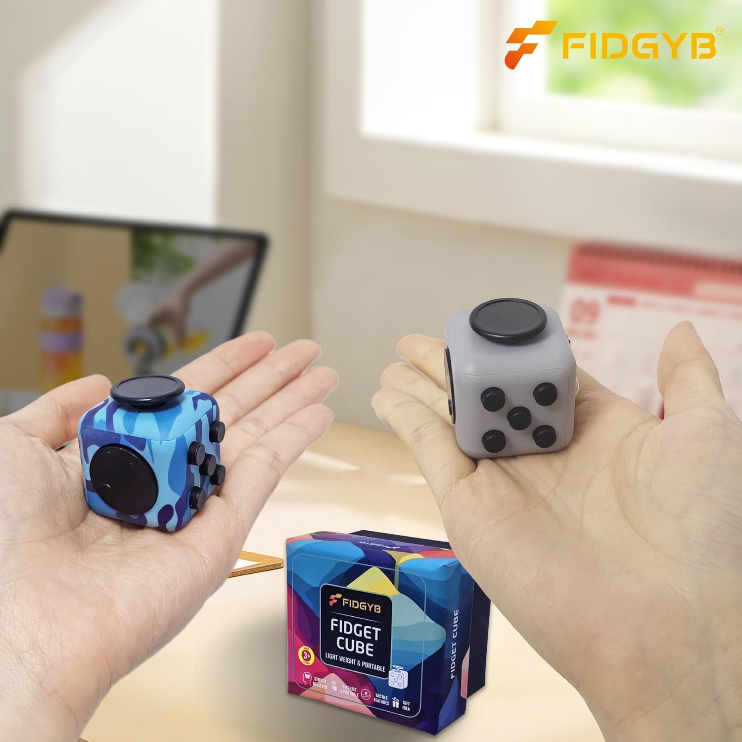 2PCS Cube Fidget Stress Relief Toy for Adults & Kids, Smooth, Quiet Sensory Toy for Anxiety, Focus & ADHD Idea[Camo+LGB][2PCS]