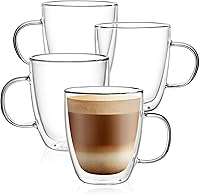 Vista 9 de CNGLASS - Tazas de vidrio de espresso aisladas de 5.4oz/160ml, juego de 2 pequeñas tazas de café transparentes, tazas de vidrio de doble pared