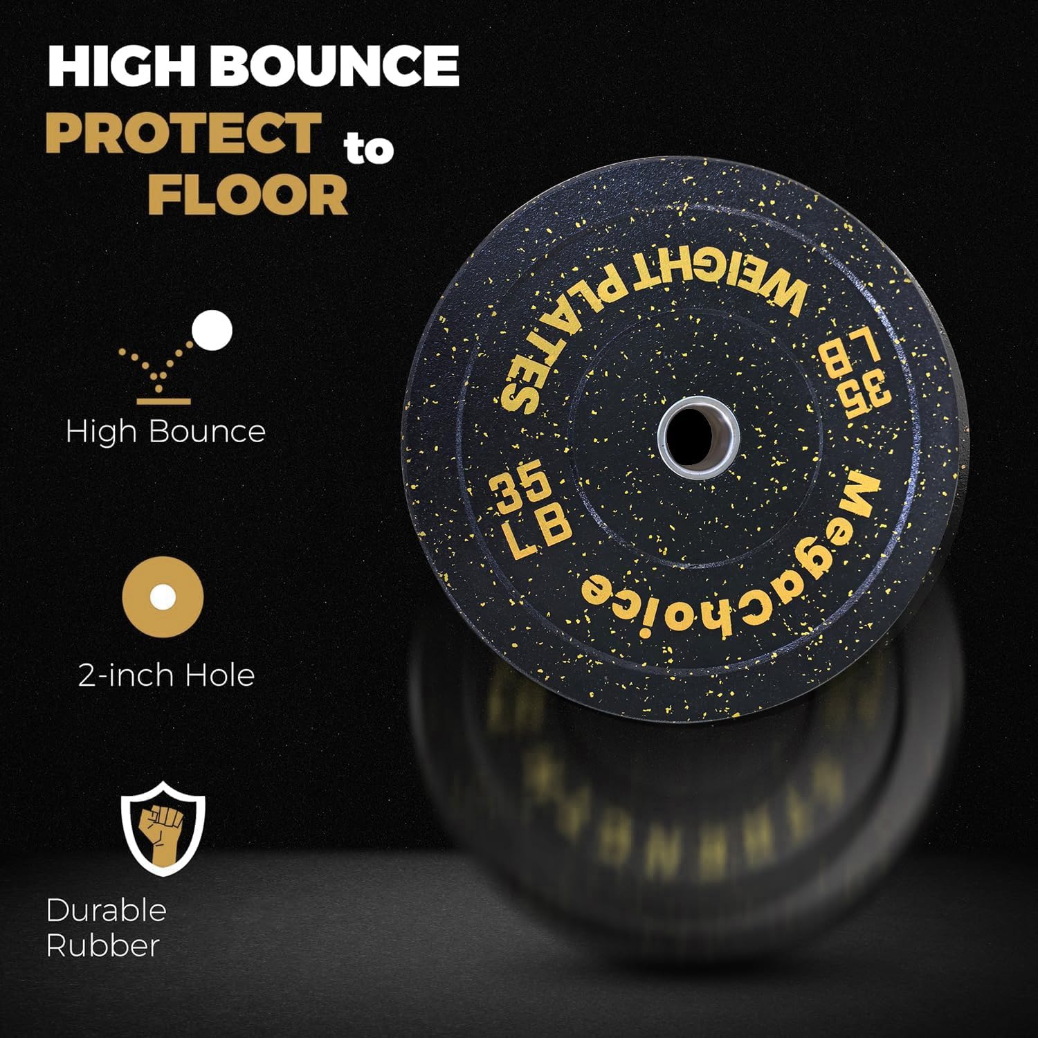 Bumper Weight Plates 2 Inch Barbell Bumper Plates Pairs Set 10-45 Lbs Rubber Bumper Plates Set Of 2 for Home Gym, Colored Weights Rubber Strength Training Plate for Weight Lifting