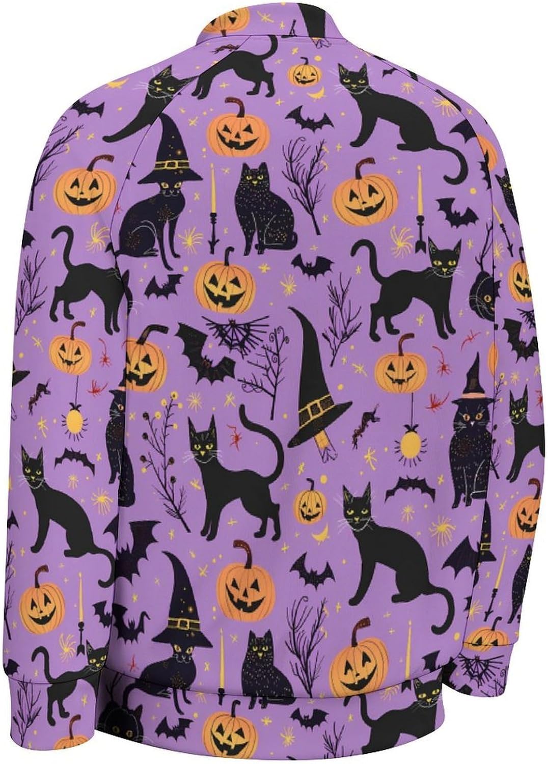 Halloween Black Cat Pumpkin Novelty Men's Baseball Jackets Causal Sweatshirt Button Top Long Sleeve Coat