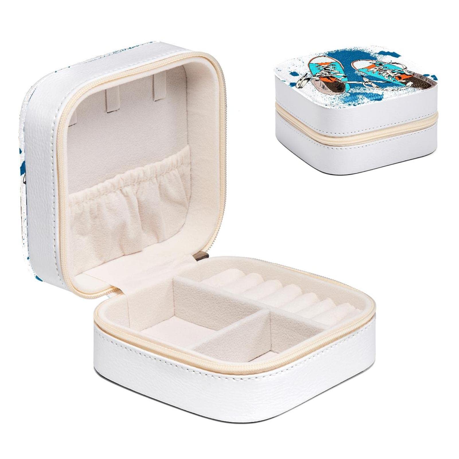 Boîte à bijoux pour filles et femmes, coffret bleu pour ranger bagues et colliers