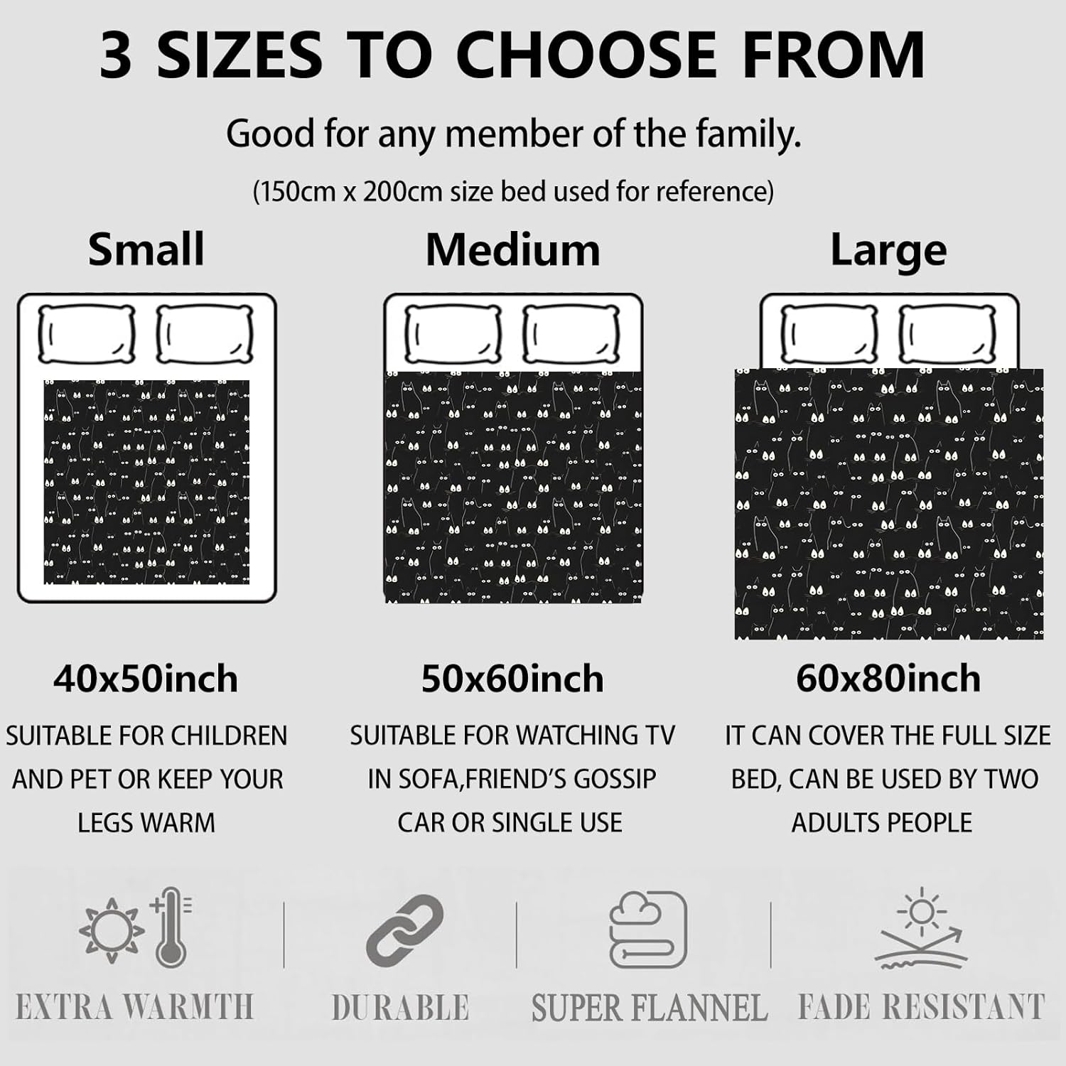 Black Cat Throw Blanket Gifts for Women, Soft Fuzzy Warm Cozy Flannel Blankets for Bedroom, Travel, Couch, Home Decor 50x60 in