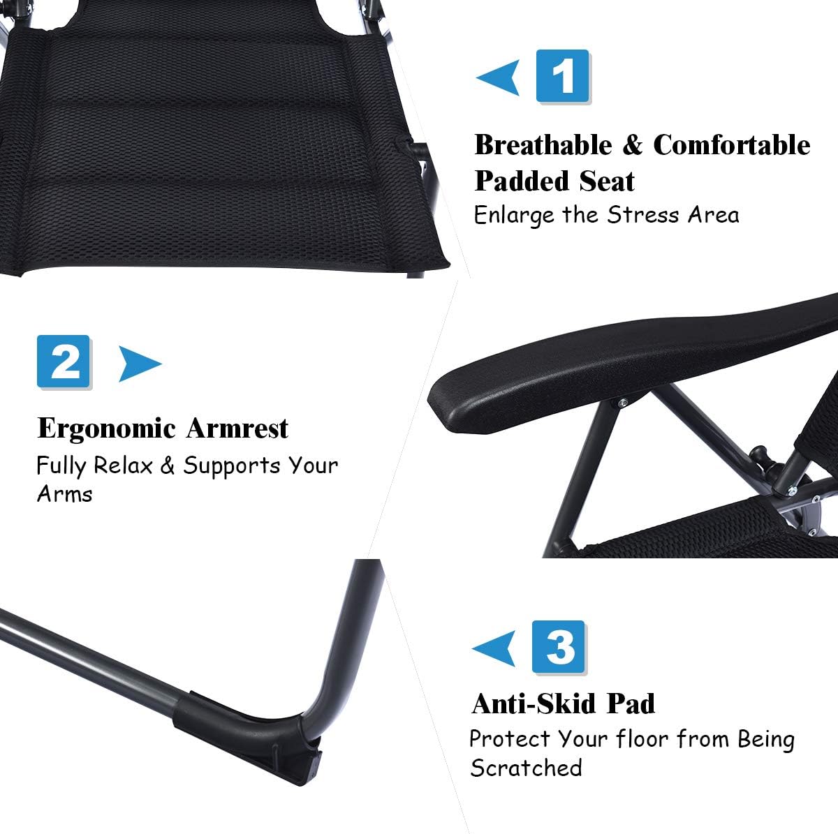 Giantex Set of 4 Patio Chairs, Folding Chairs with Adjustable Backrest, Outdoor Sling Chairs for Bistro, Deck, Backyard, Armchair with Padded Seat, 300 lbs Capacity (4, Black)