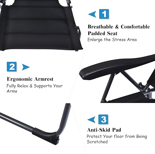 Miniatura 6 de Giantex Juego de 2 sillas de patio, sillas plegables con respaldo ajustable, sillas de cabestrillo al aire libre para bistro, cubierta, patio