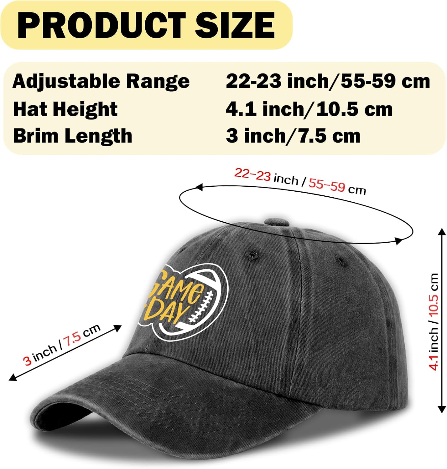 Funny Football Hats Game Day Printed Cotton Adjustable Baseball Caps Vintage Distressed Washed Black Baseball Hats Funny Football Team Gifts for Women Men Father Friend Colleague Neighbor - Image 2