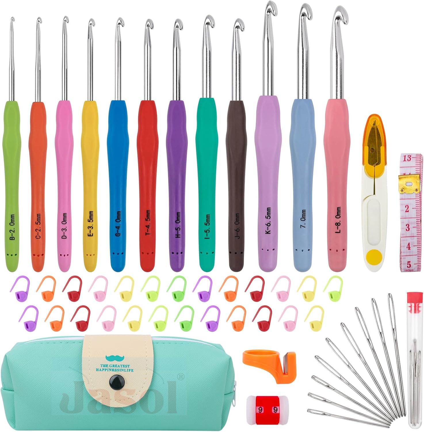 Crochet Hooks 12 Sizes Crochet Hook Set, 51 Pack Yarn Crochet Kit for Beginners, Knitting Needles with Ergonomic Handles for Arthritic Hands, Crochet Needle Kit with Blue Case for Crocheters-image-24