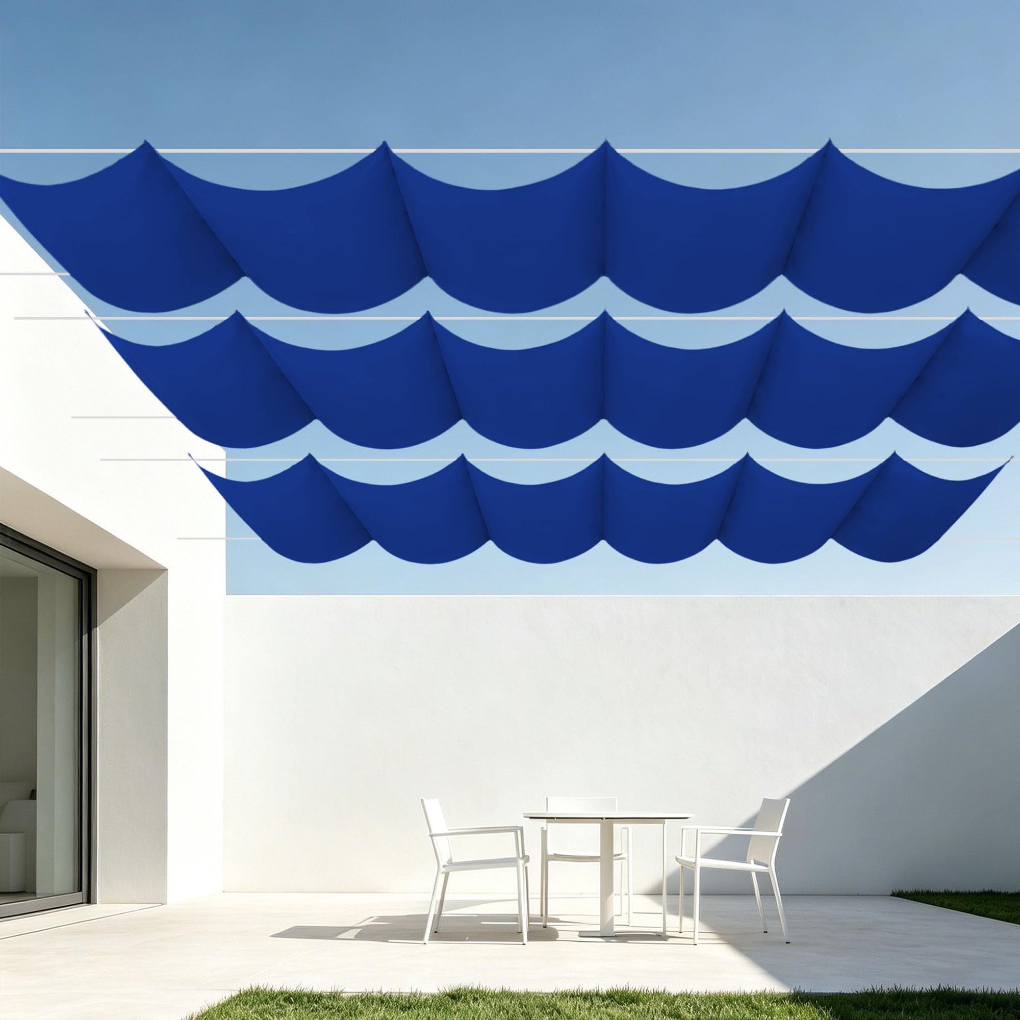 Toile ombrage rétractable vague 400x520 cm bleu et sable