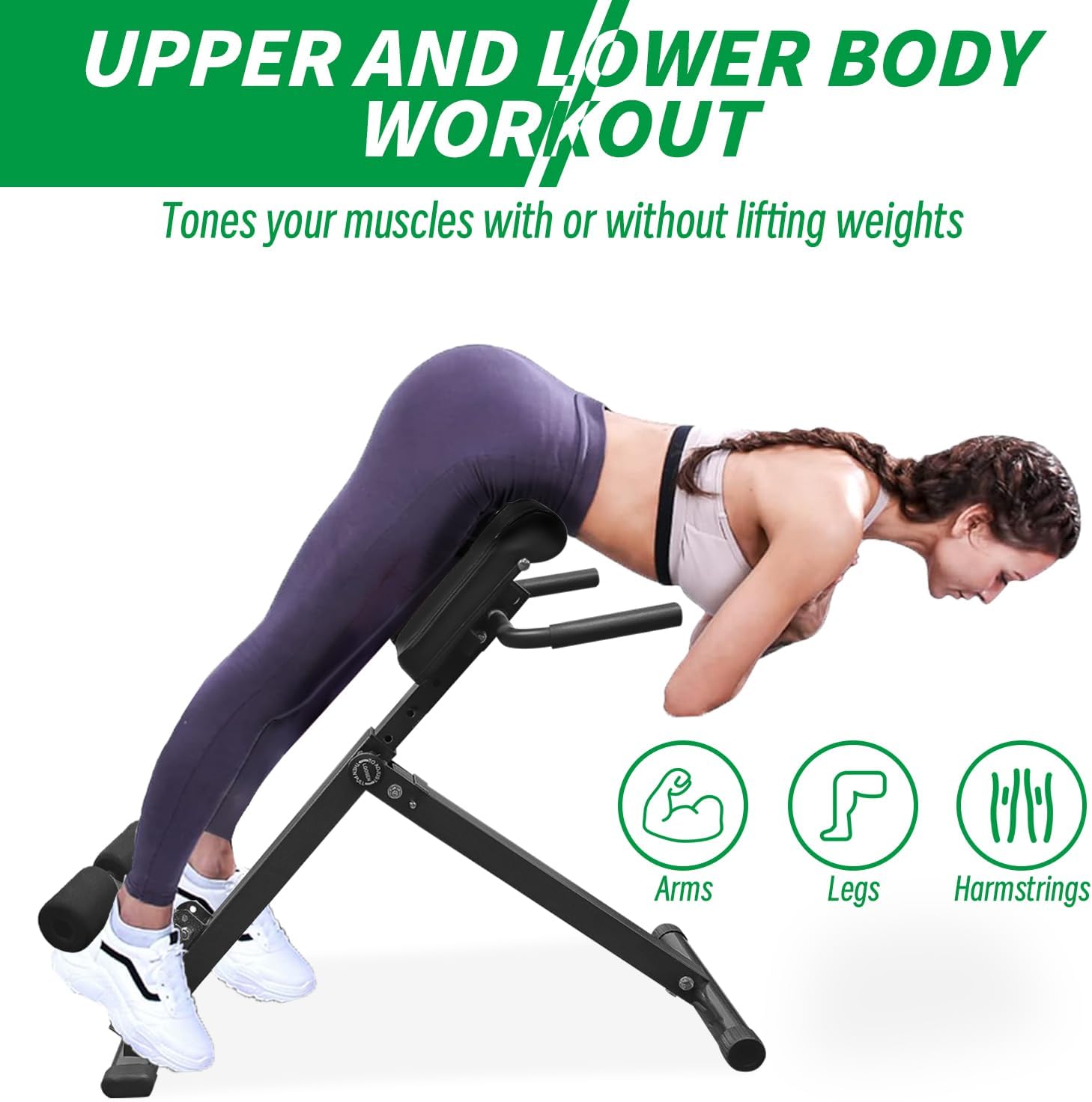 Hyperextension Roman Chair - Adjustable Bench Foldable Exercise Bench Back Extension Machine Roman Chair Exercise Equipment for Home （Metallic）