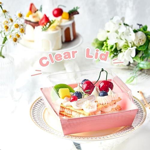 Miniatura 6 de Kucoele Paquete de 50 cajas de embutidos con tapas transparentes, cajas cuadradas desechables para galletas, cajas de pastelería, recipientes de