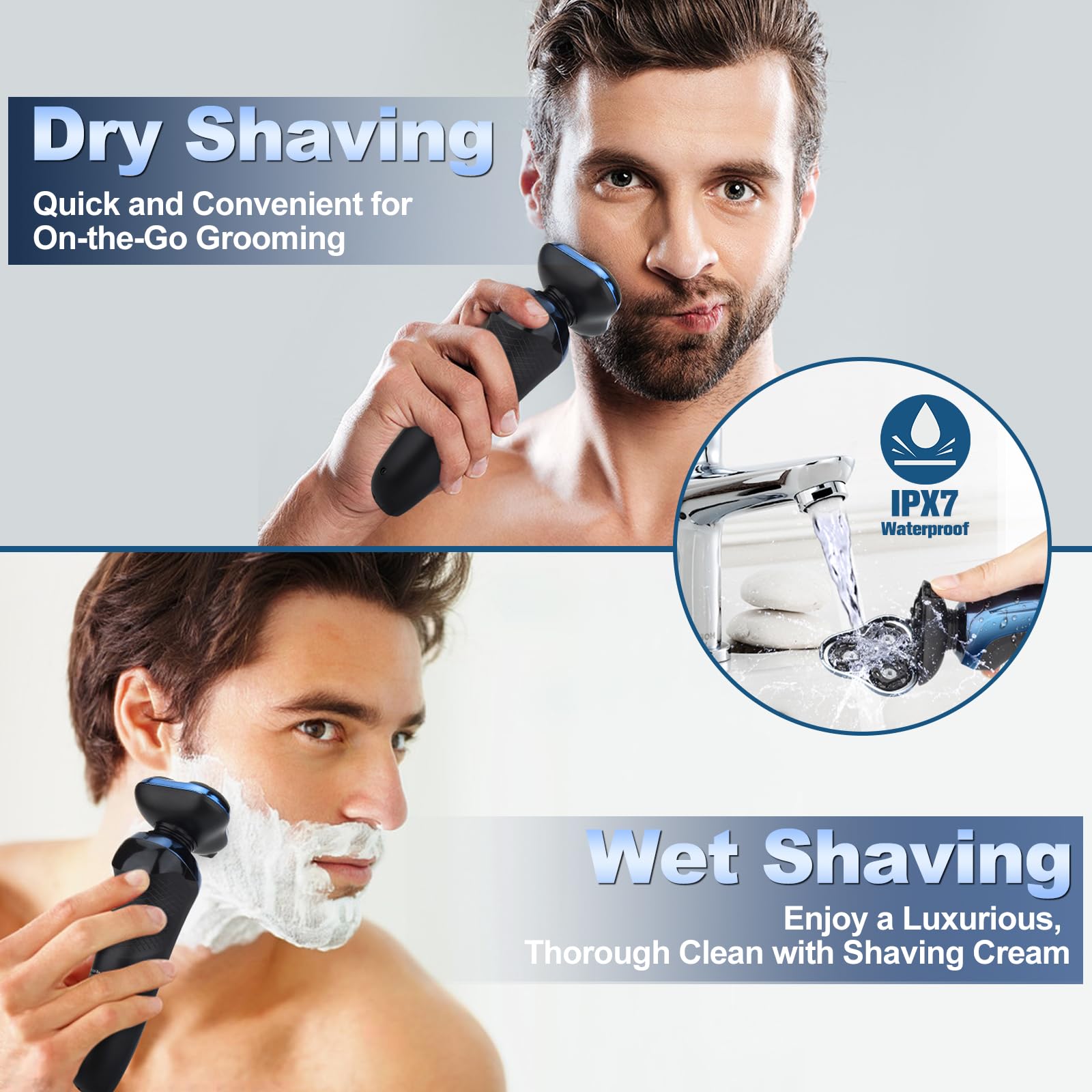 Maquinilla de afeitar eléctrica para hombre, afeitadora eléctrica para hombre, repuesto giratorio/impermeable/recargable, afeitadora eléctrica para hombres, cuchillas reemplazables de cabeza flotante