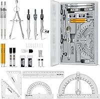 Nicpro 22-Piece Geometry Compass Set with Swing Arm Protractor, Metal Compasses, Rulers, Squares & Pencils - Student Drafting Kit