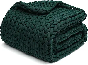 YnM Knitted Weighted Blanket, Handmade Chunky Knitted Design, Soft and Cozy, Temperature Regulating and Breathable, Machine Washable Throw for Sleep or Home Decor (Pacific Green, 50x60 Inch, 10lbs)