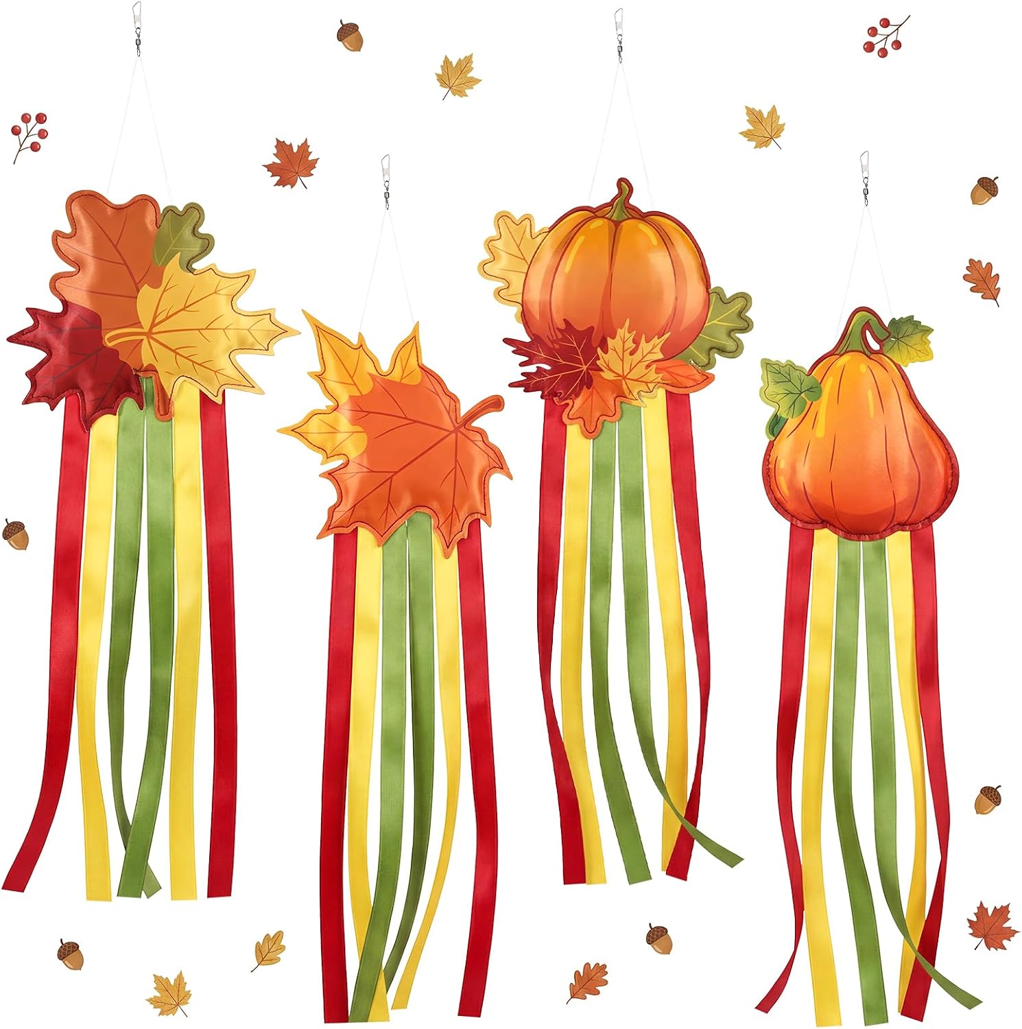 Sabary 4 Pack Fall Windsock Maple Leaf Pumpkin Windsocks Outdoor Heavy Duty Outdoor Hanging Fall Decorations for Patio Porch Yard Thanksgiving Halloween Harvest Decor 41 Inch