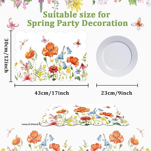 Miniatura 2 de Juego de 6 manteles individuales de plástico de primavera, manteles individuales de vinilo para mesa de verano con flores de acuarela para