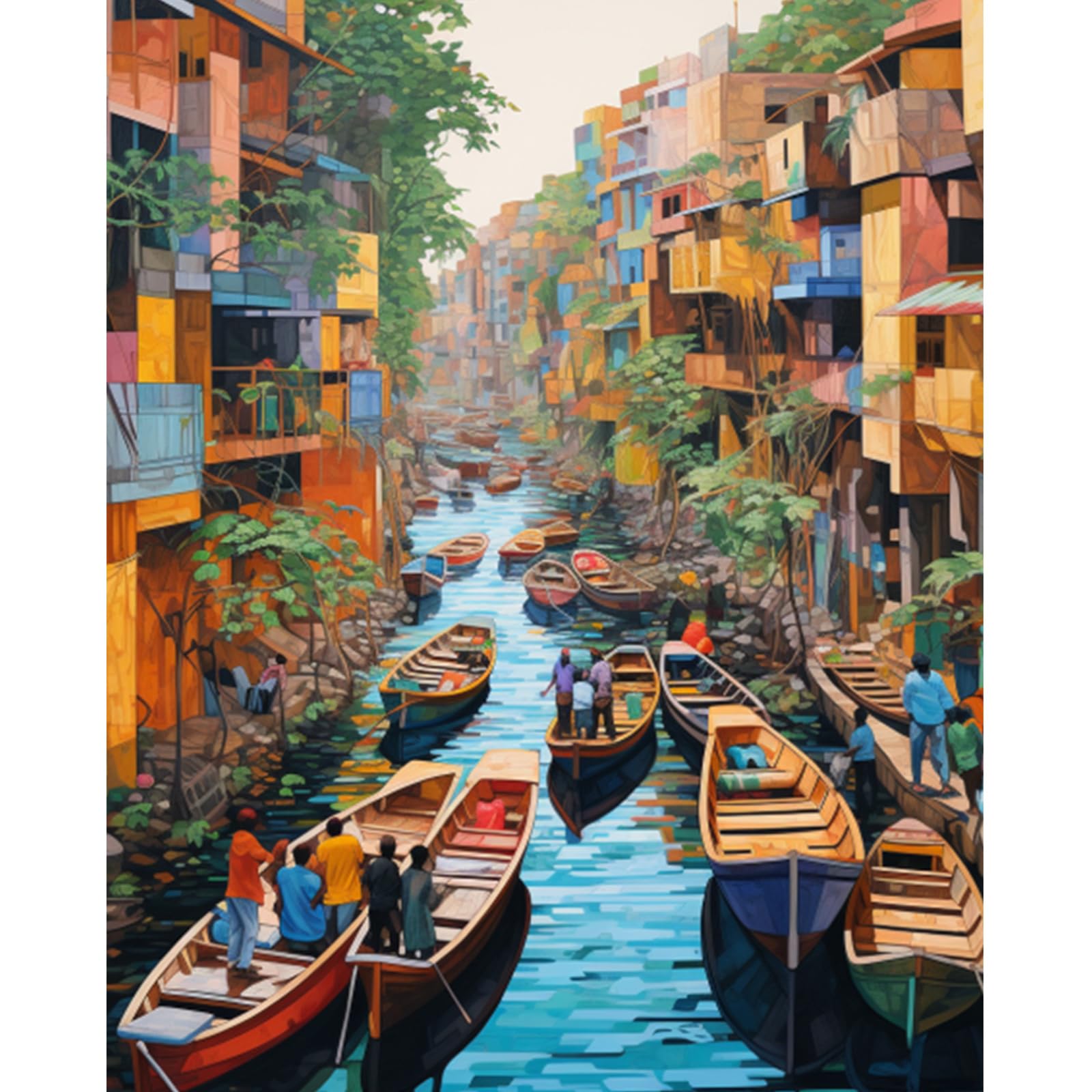 Walarky Rowing Boat Picture Paint by Number for Adults Seaside Resort Style DIY Gift Oil Painting Kits on Canvas with Brushes Pigment Colorful Picture for Home Wall Decor 16x20inch (Framed)