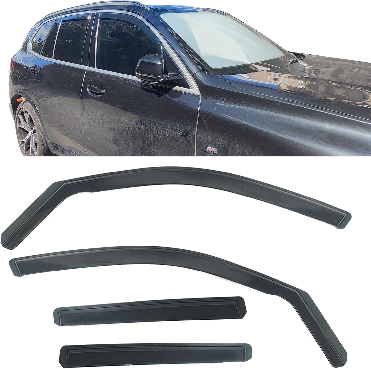 IKON MOTORSPORTS in Channel Window Visors Compatible with 2019-2026 BMW G05 X5 & 2020-2025 F95 X5M, in Channel Style Injection PC Black Rain Guards, Side Window Wind Deflectors 4PCS