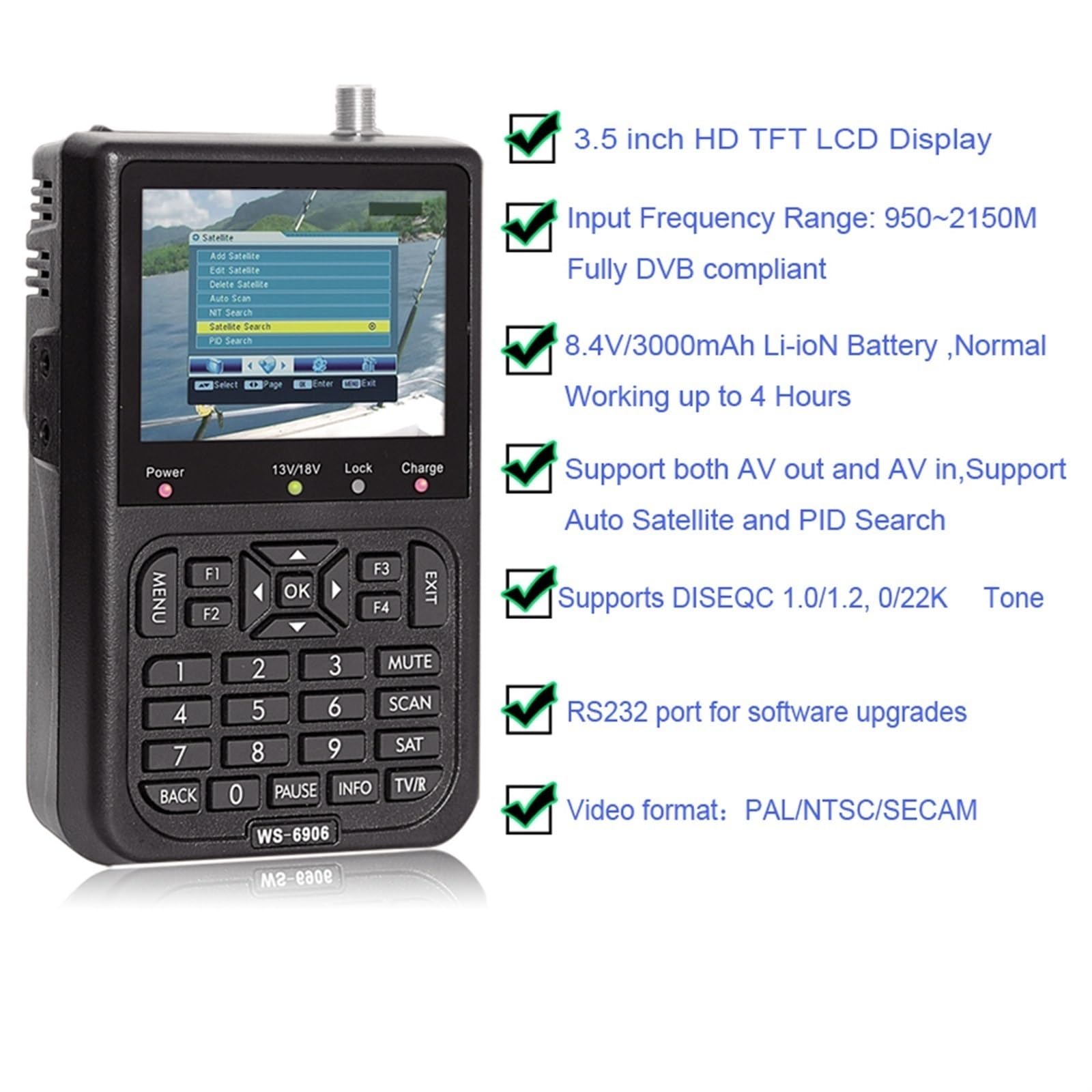 Buscador De Señal Satélite Digital LCD DVB-S 3,5 Pulgadas, Medidor DVB S, Buscadores Completos FTA DeteccióN Precisa
