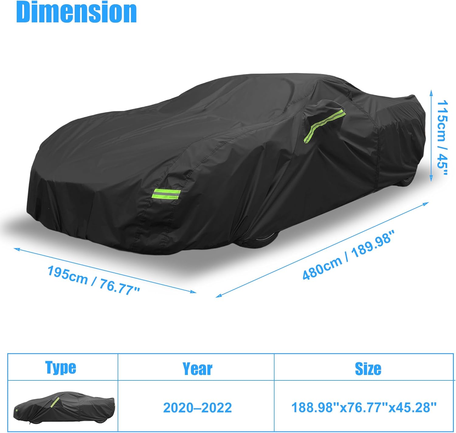 X AUTOHAUX Waterproof Car Cover for Chevrolet Corvette C8 2020-2023 Outdoor Full Car Cover All Weather Protection Rain Sun Protection with Zipper Black