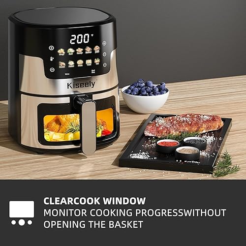 Miniatura 2 de Freidora de aire, freidoras de aire de 6 cuartos de galón con pantalla táctil de vidrio, ventanas transparentes, horno freidora de aire inoxidable