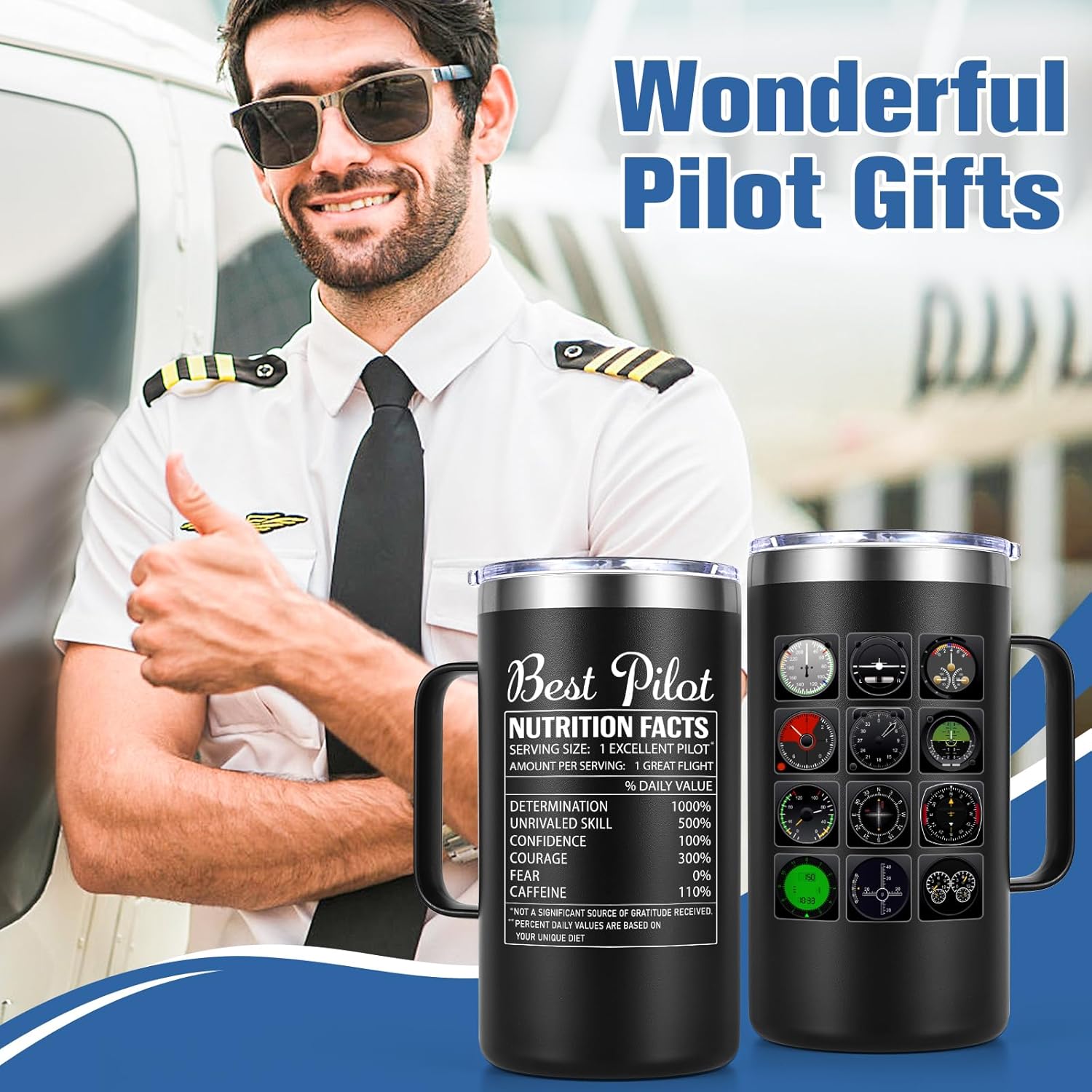 Lifecapido Pilot Gifts for Men, Best Pilot 20oz Insulated Coffee Mug, Christmas Gift, Aviation Gifts for Pilots, Christmas Ideas Present for Aviator, Pilots - Image 2