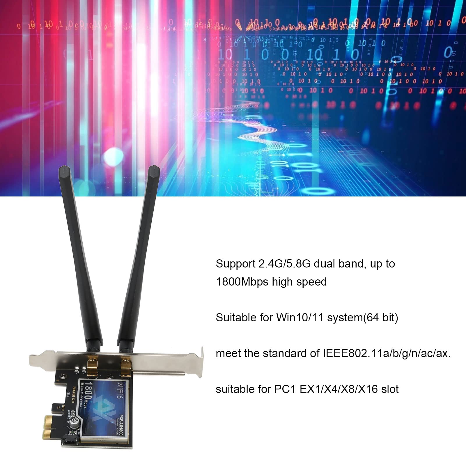 Carte PCIe WiFi 6E 1800 Mbps adaptateur réseau double bande BT 5.2 Plug and Play pour ordinateur de bureau avec 2 antennes et déflecteur court