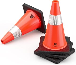 RoadHero 4-Pack 18-Inch Orange Traffic Safety Cones with Weighted Black Base & Reflective Collars for Parking, Construction, Events