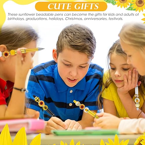 Vista 75 de Geyee Juego de 12 Bolígrafos de Plástico con Cuentas Surtidos, Bolígrafos con Cuentas de Cristal y Madera, Espaciadores Redondos, Tinta Negra