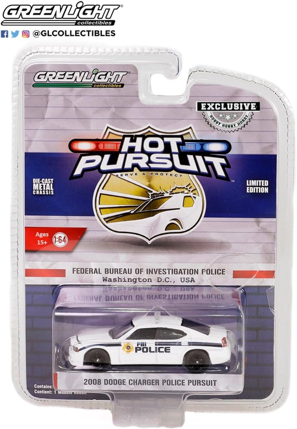 Greenlight 43025-B Hot Pursuit Special Edition - FBI Police - 2008 Dodge Charger Police Pursuit 1:64 Scale Diecast