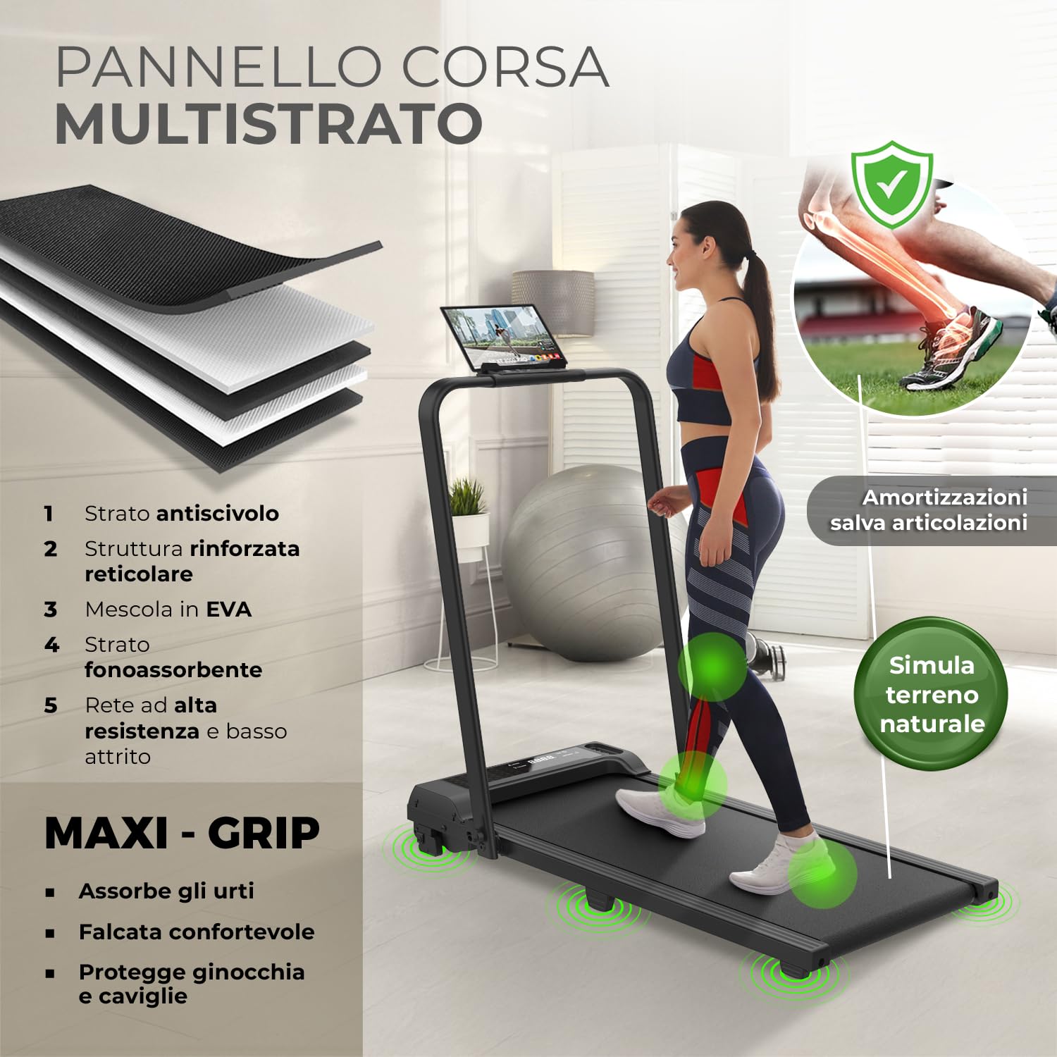 YM Tapis Roulant Salvaspazio 12 km/h, MARCHIO ITALIANO, Inclinazione, Telaio rinforzato, Elettrico, Pieghevole, 12 Programmi, Your Move ASSISTENZA ITALIA, Mod. 2026